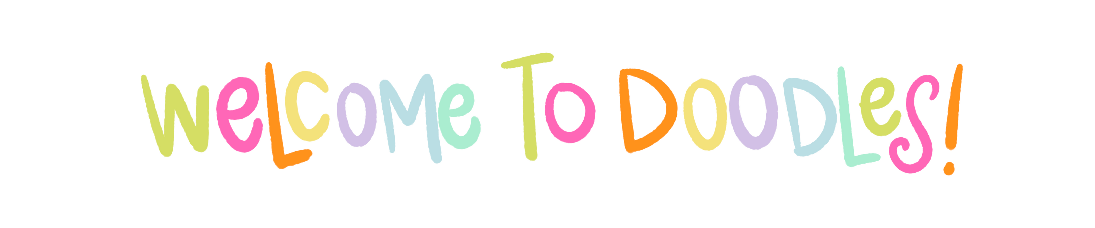 Colorful text 'WELCOME TO DOODLES!' on a white background