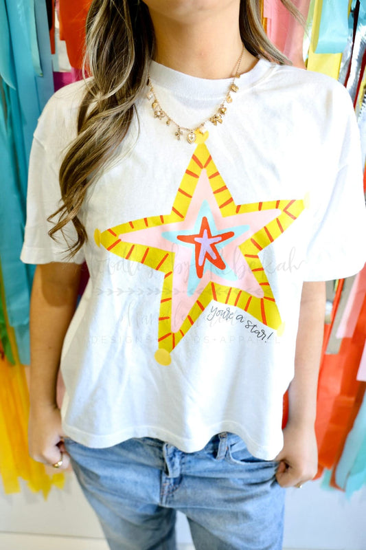 You’re A Star Cropped White Tee - Tees