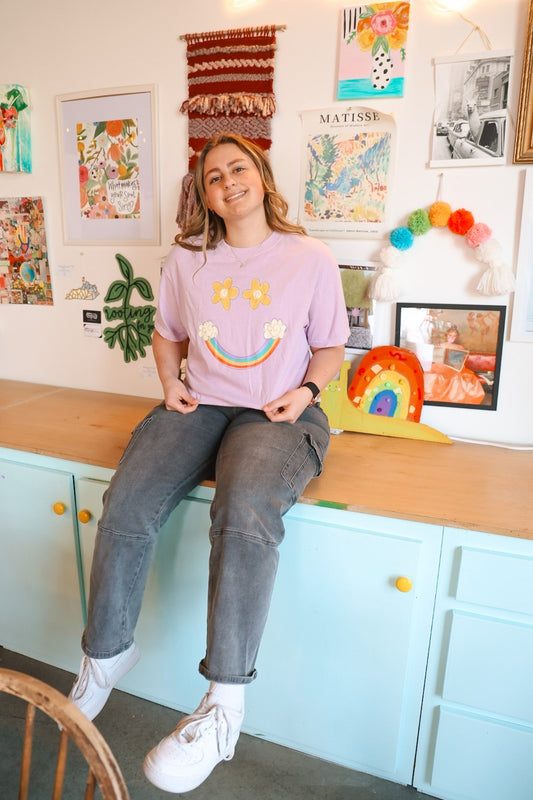 Rainbow Smiley Orchid Tee