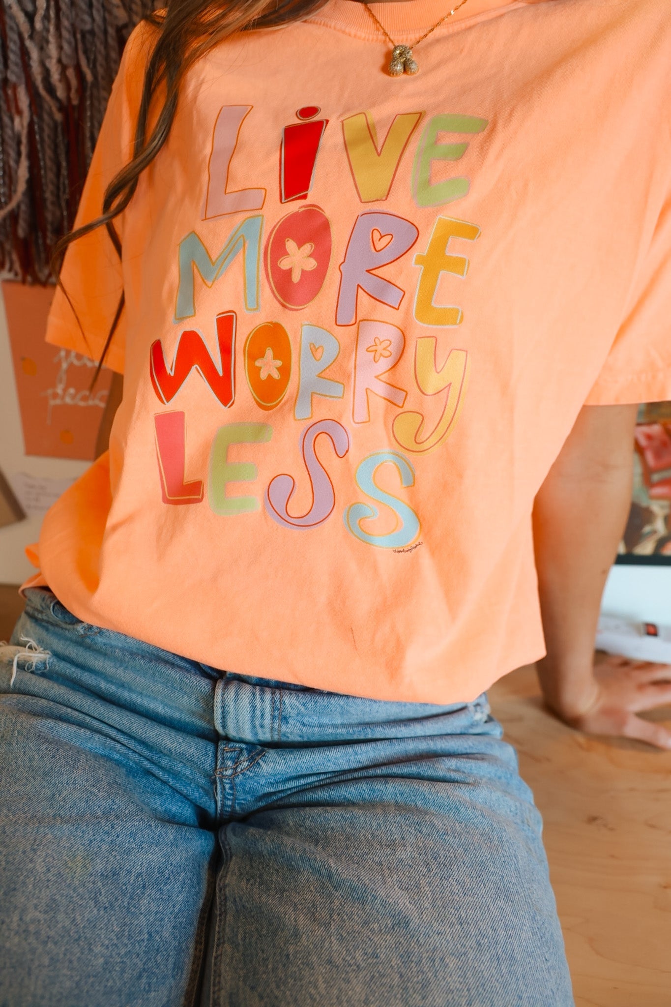 Live More Worry Less Neon Canteloupe Tee