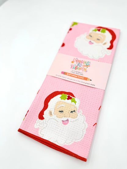 Naughty or Nice Santa- Microfiber Waffle Weave Tea Towel