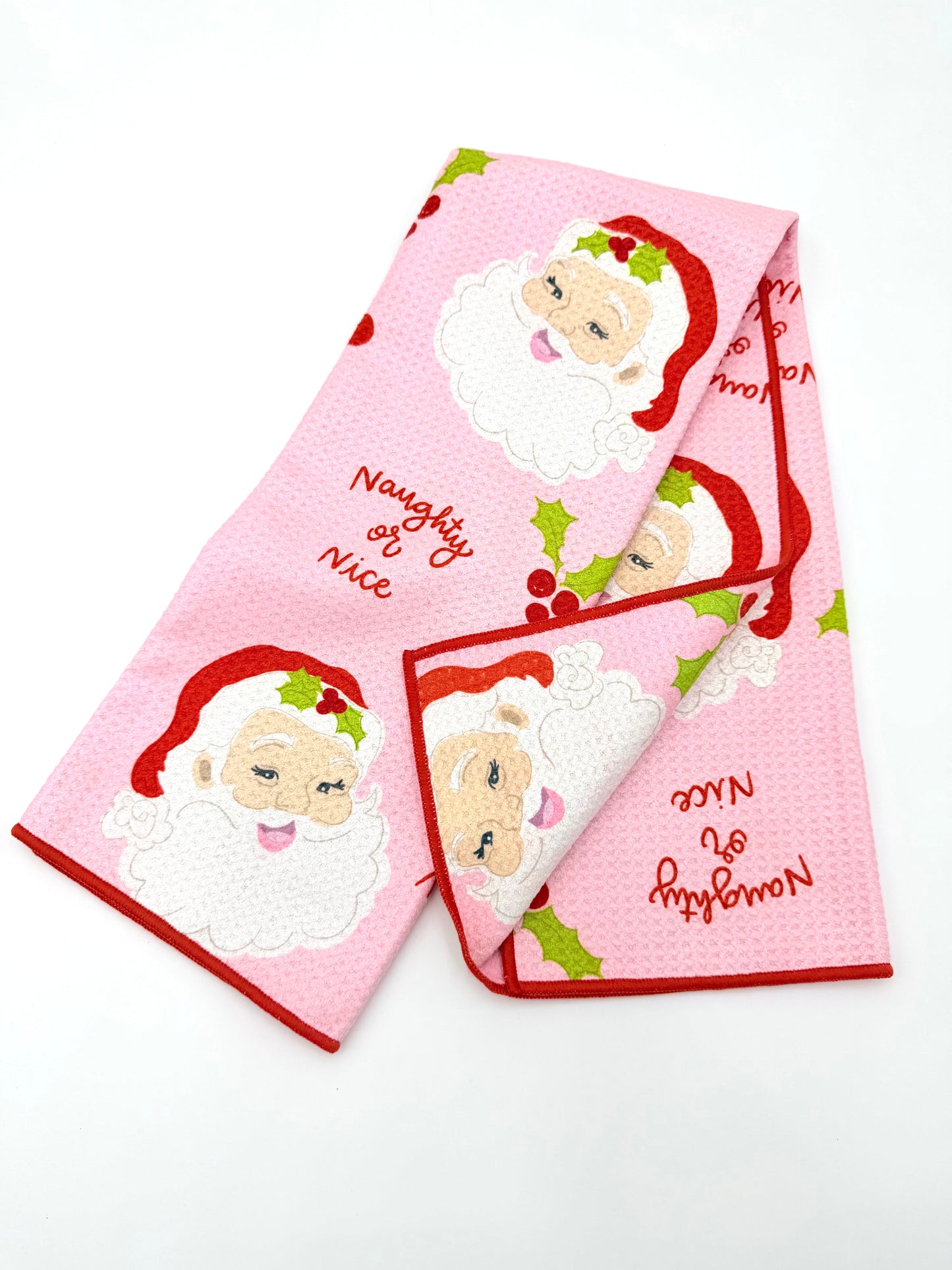 Naughty or Nice Santa- Microfiber Waffle Weave Tea Towel