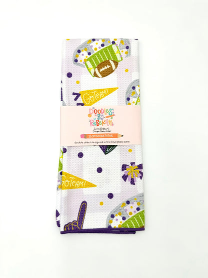 Purple & Gold Football Game Day- Microfiber Waffle Weave Tea Towel