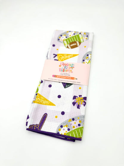 Purple & Gold Football Game Day- Microfiber Waffle Weave Tea Towel