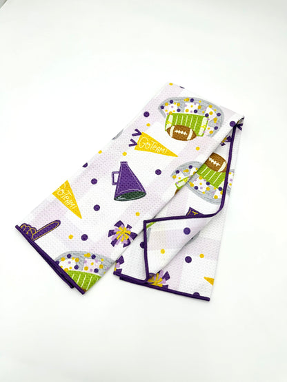 Purple & Gold Football Game Day- Microfiber Waffle Weave Tea Towel