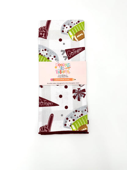Maroon & Gray Football Game Day- Microfiber Waffle Weave Tea Towel