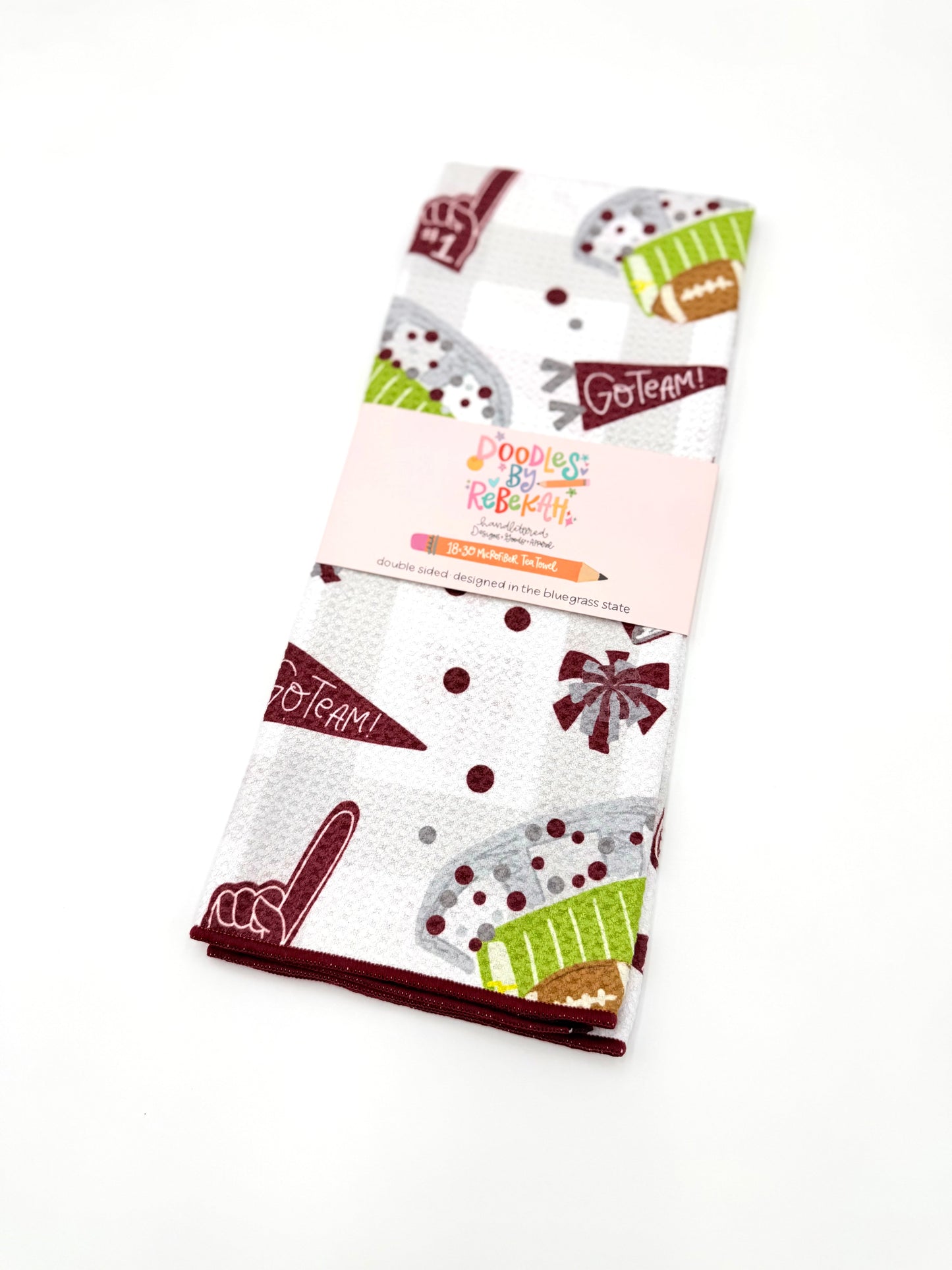 Maroon & Gray Football Game Day- Microfiber Waffle Weave Tea Towel