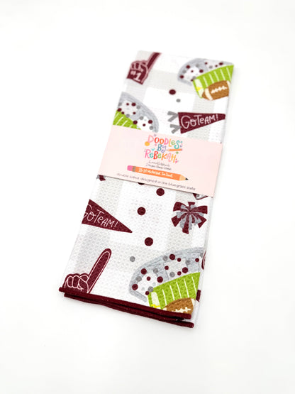 Maroon & Gray Football Game Day- Microfiber Waffle Weave Tea Towel