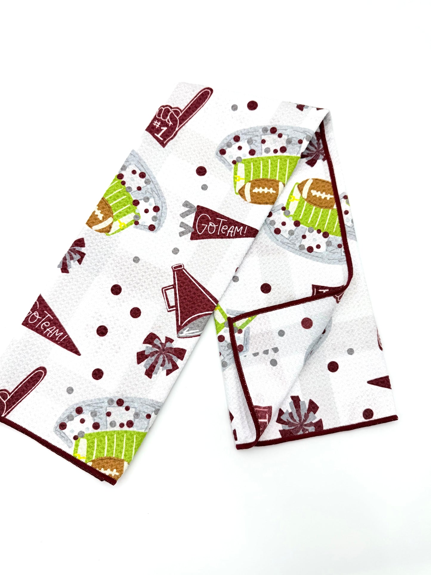 Maroon & Gray Football Game Day- Microfiber Waffle Weave Tea Towel