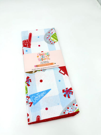 Red & Light Blue Football Game Day- Microfiber Waffle Weave Tea Towel