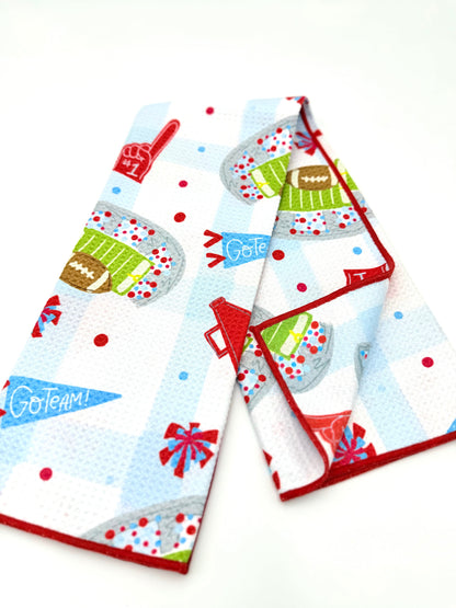 Red & Light Blue Football Game Day- Microfiber Waffle Weave Tea Towel