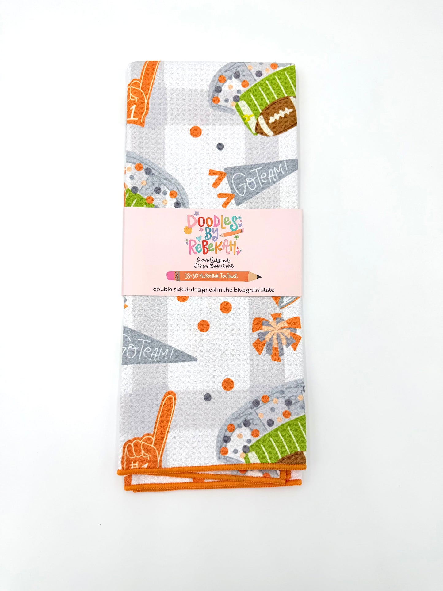 Orange & White Football Game Day- Microfiber Waffle Weave Tea Towel
