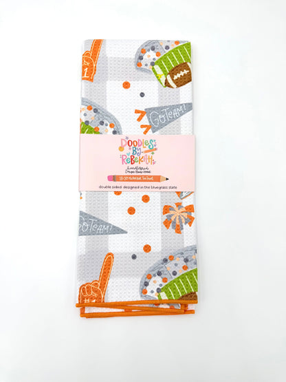 Orange & White Football Game Day- Microfiber Waffle Weave Tea Towel