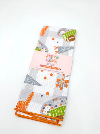 Orange & White Football Game Day- Microfiber Waffle Weave Tea Towel