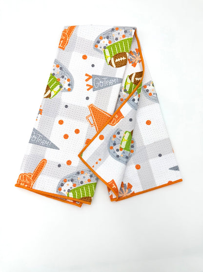 Orange & White Football Game Day- Microfiber Waffle Weave Tea Towel