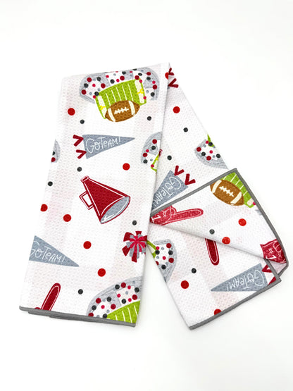 Crimson & Gray Football Game Day- Microfiber Waffle Weave Tea Towel