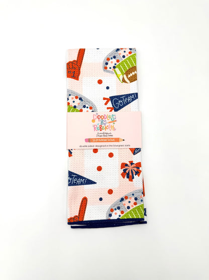 Orange & Navy Football Game Day- Microfiber Waffle Weave Tea Towel