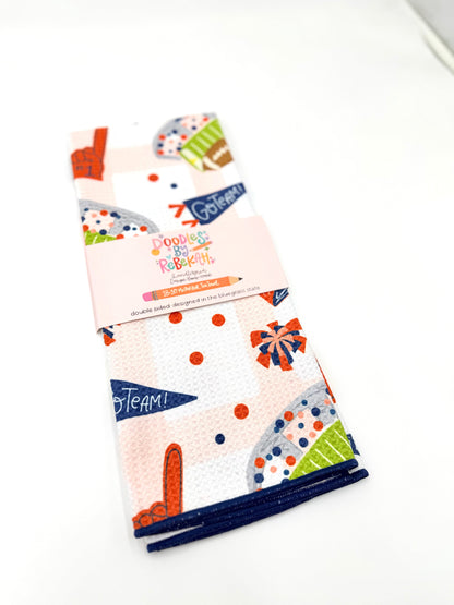 Orange & Navy Football Game Day- Microfiber Waffle Weave Tea Towel