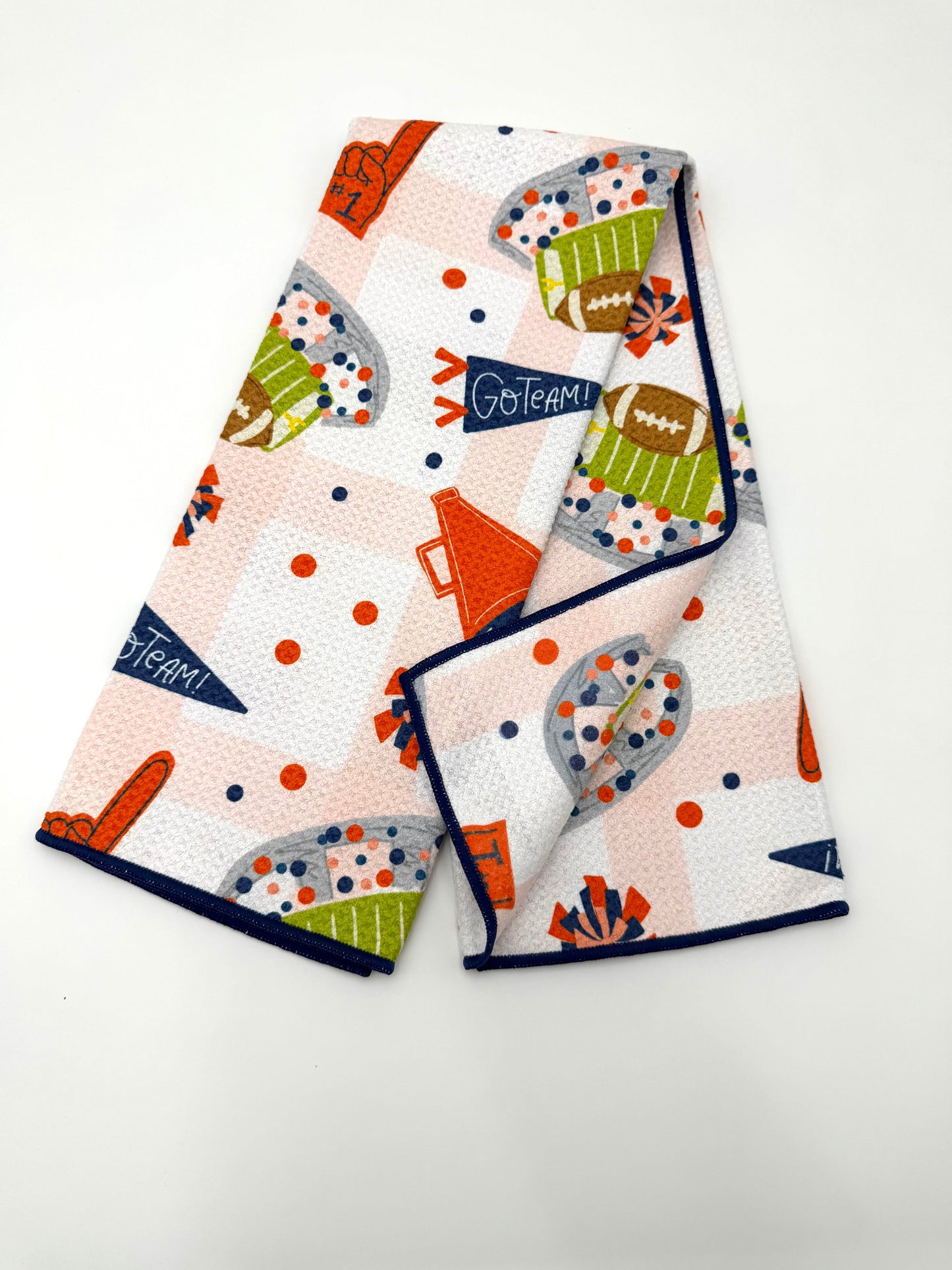 Orange & Navy Football Game Day- Microfiber Waffle Weave Tea Towel