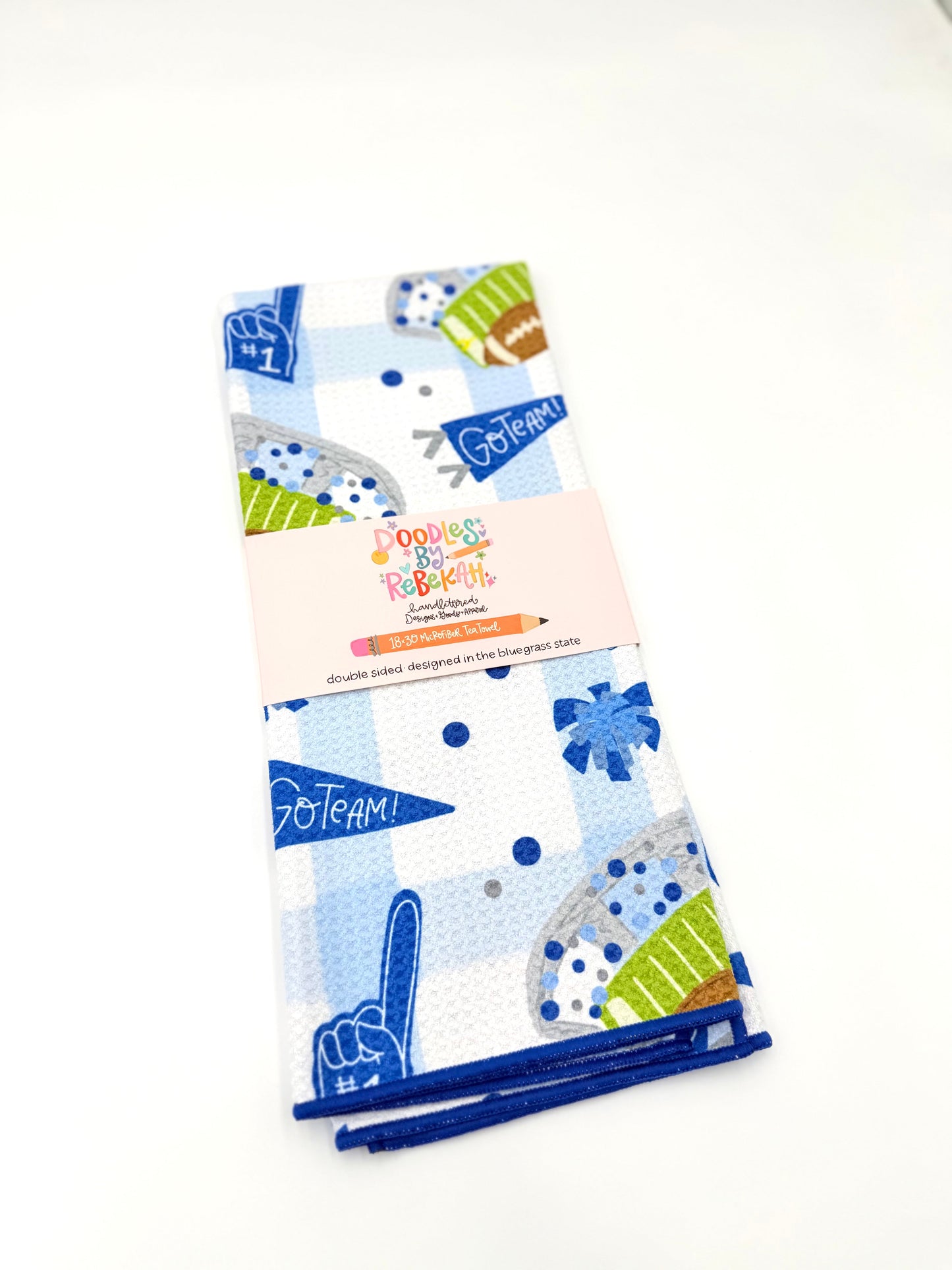 Blue & White Football Game Day- Microfiber Waffle Weave Tea Towel