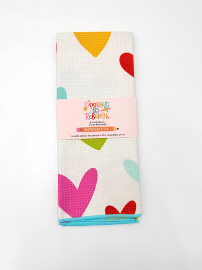 Colorful Hearts- Microfiber Waffle Weave Tea Towel