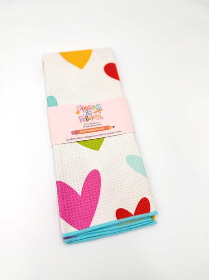 Colorful Hearts- Microfiber Waffle Weave Tea Towel