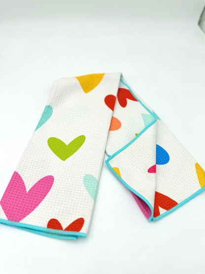 Colorful Hearts- Microfiber Waffle Weave Tea Towel