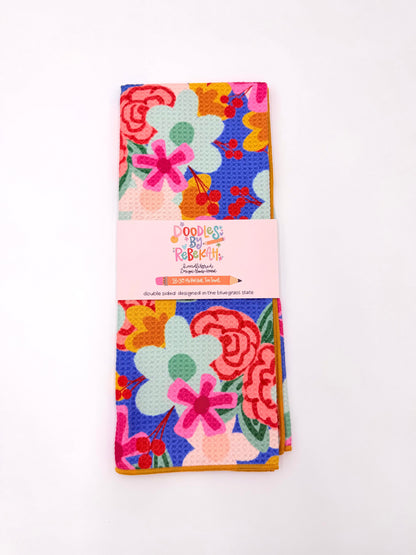 Everette Blue Floral- Microfiber Waffle Weave Tea Towel
