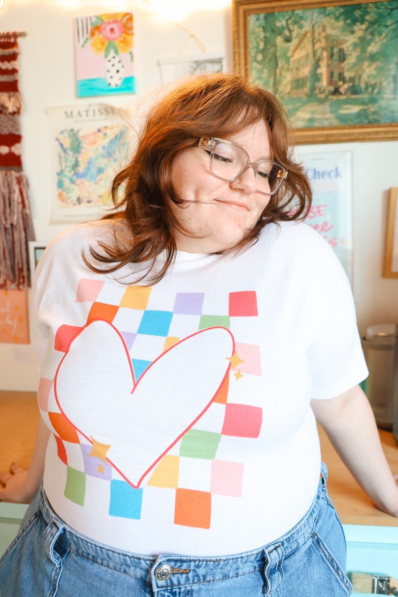 Checkered Heart White Tee