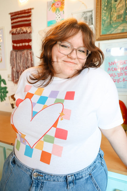 Checkered Heart White Tee
