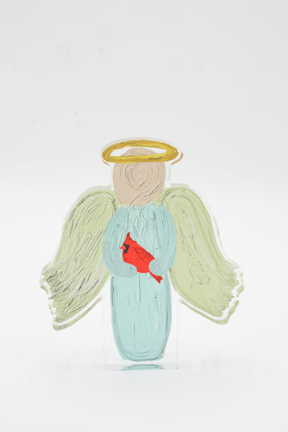 Angel with Cardinal Acrylic Shelf Sitter