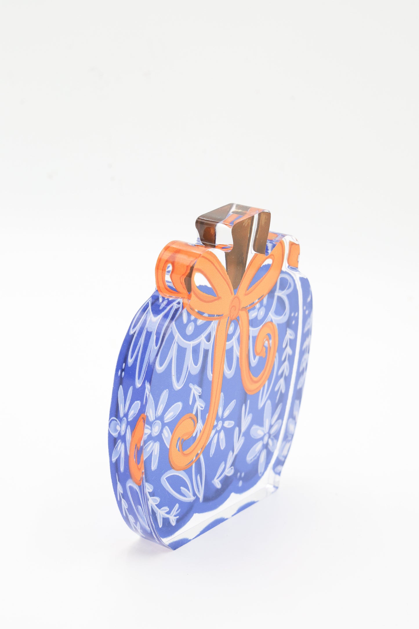 Blue Chinoiserie Pumpkin with Bow Acrylic Shelf Sitter