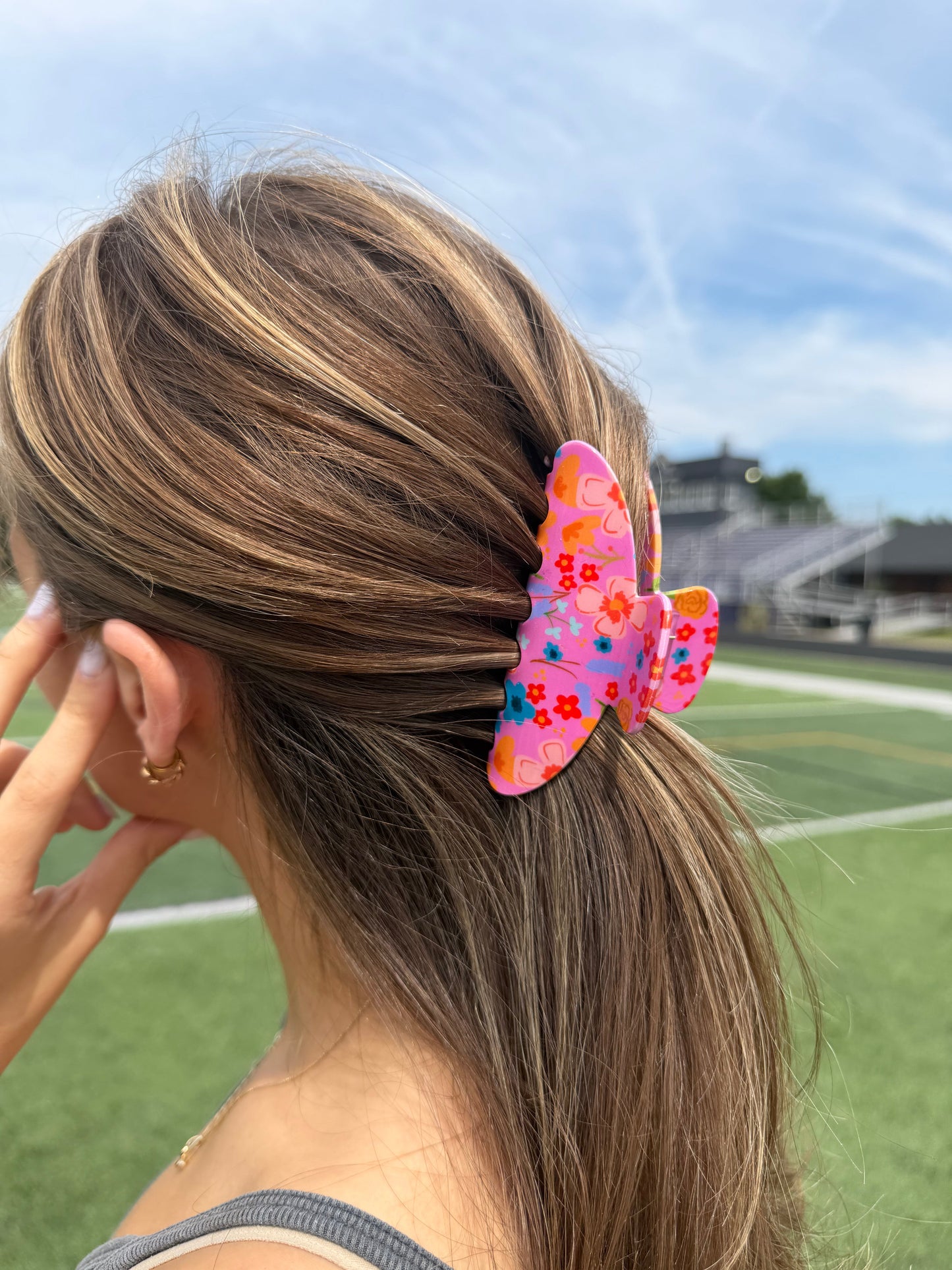 Pink Floral Claw Clip