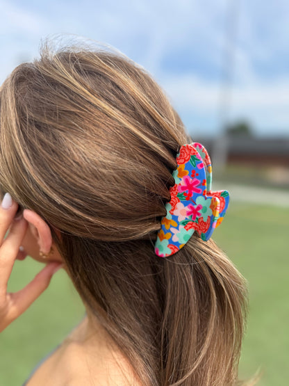 Dark Blue Floral Claw Clip