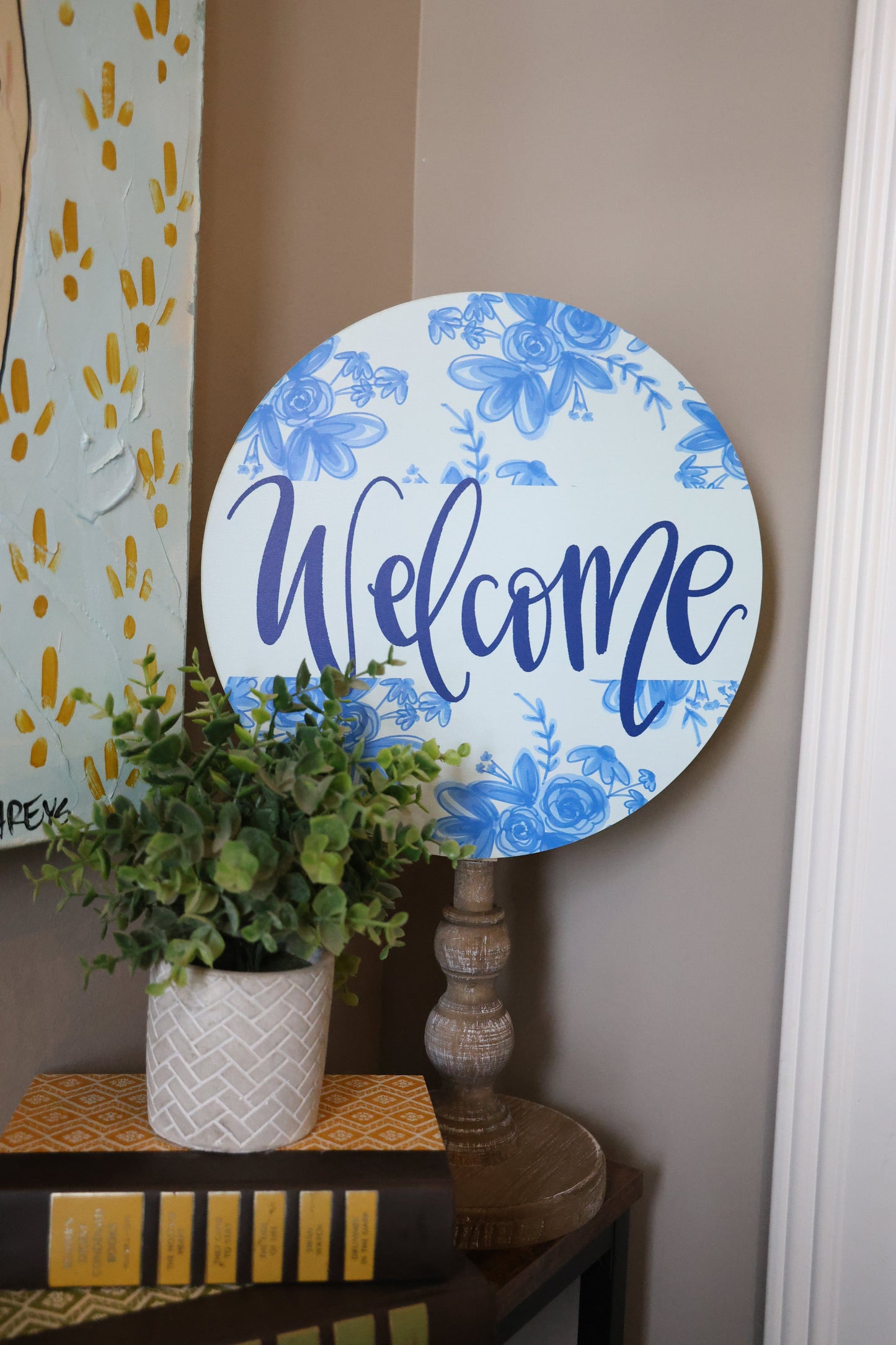Blue Floral Welcome Topper
