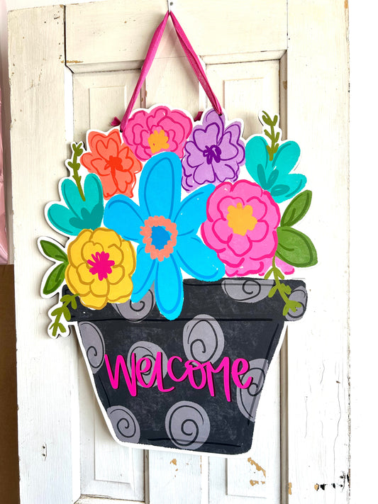 Welcome Flower Pot doorhanger