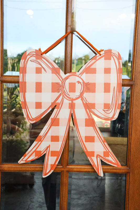 Burnt Orange Fall Gingham Bow Doorhanger