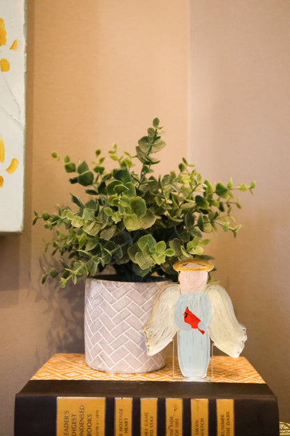 Angel with Cardinal Acrylic Shelf Sitter