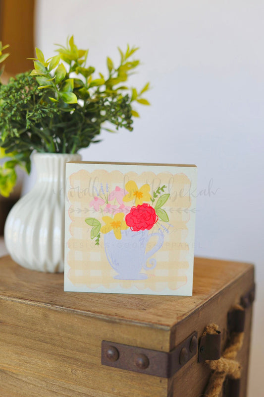 Flower Cup Yellow Gingham Block