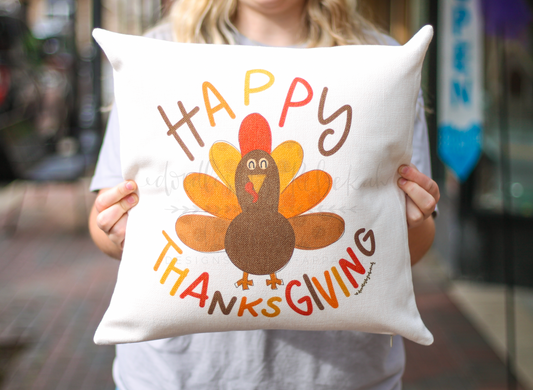 Happy Thanksgiving Turkey Square Pillow