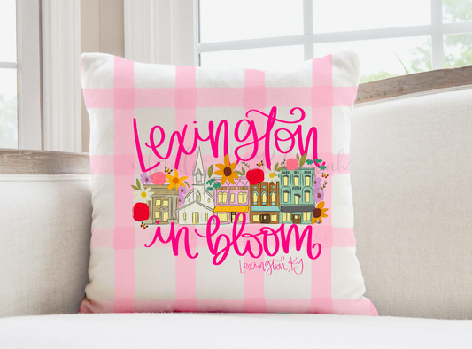 *Custom Name* In Bloom Pink Plaid Square Pillow