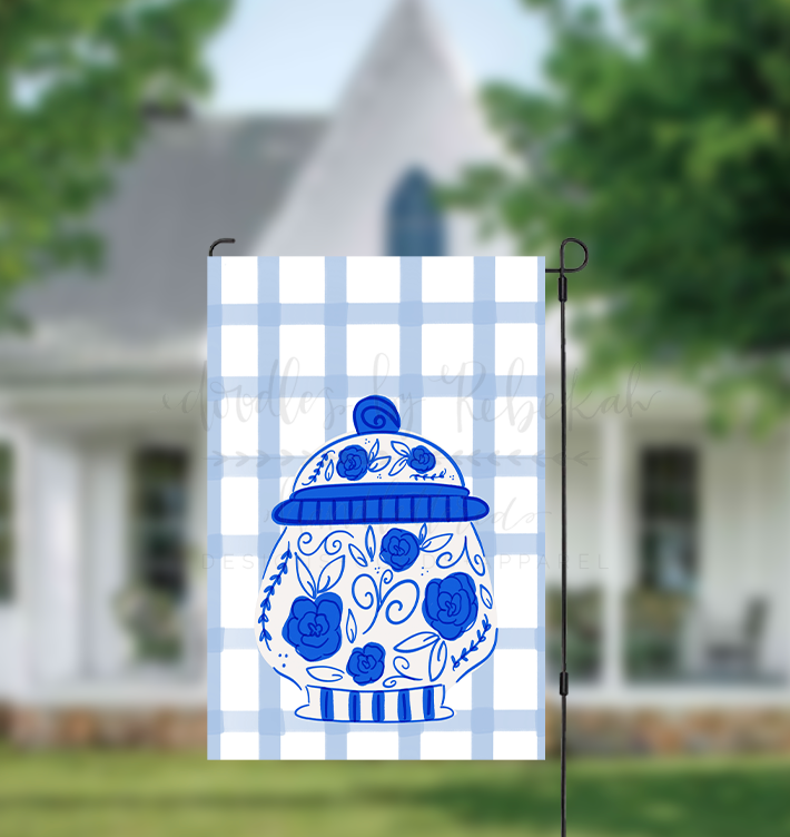 Ginger Jar Gingham Garden Flag