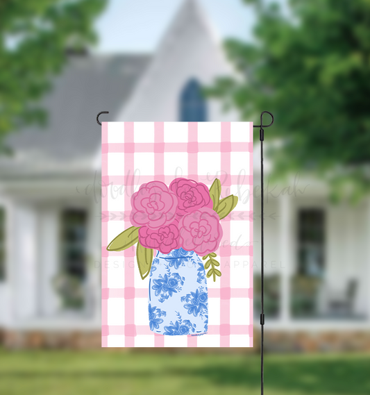 Blue floral vase Garden Flag