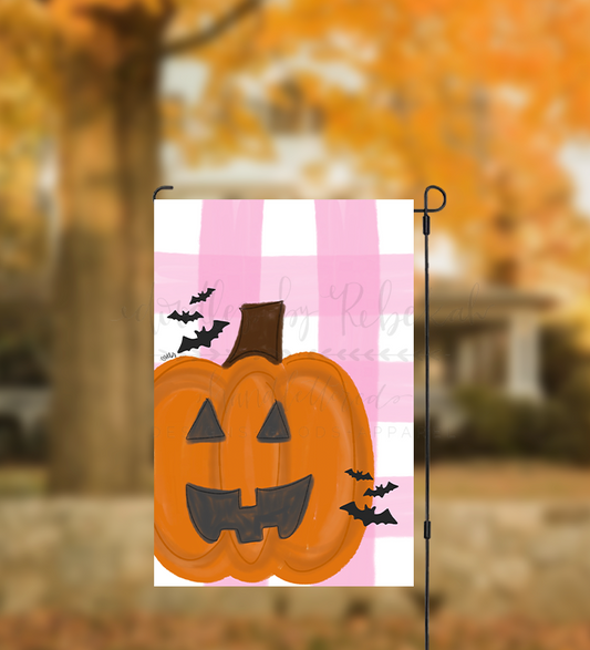 Halloween Jackolantern Gingham Garden Flag