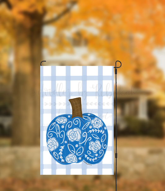 Single Chinoiserie pumpkin Garden Flag