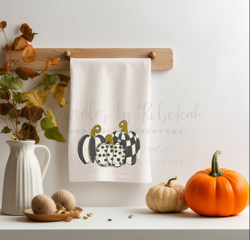Black & White 3 trio Pumpkins Tea Towel