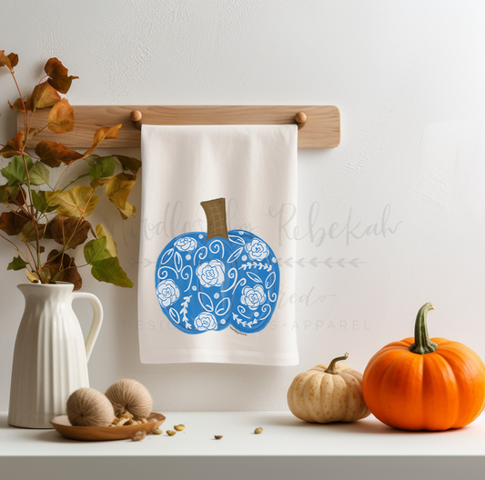 Single Chinoiserie Pumpkin Tea Towel