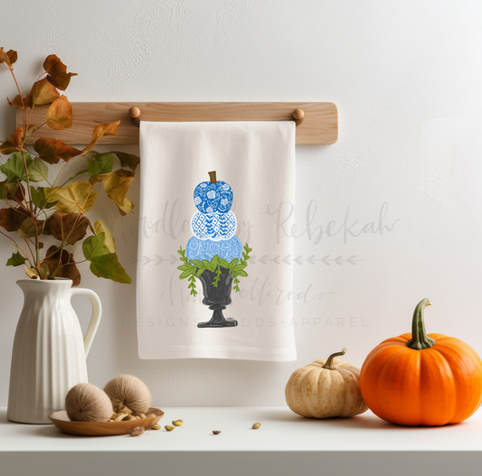 Stacked Chinoiserie Topiary Tea Towel