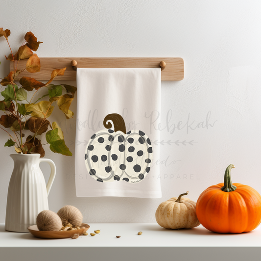 White Pumpkin Polka Dot Tea Towel