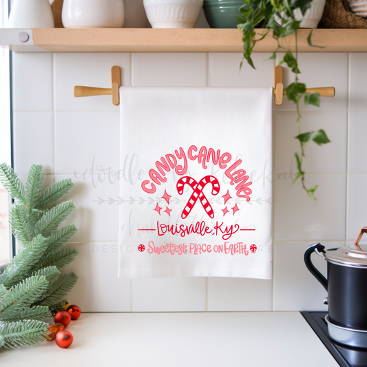 Candy Cane Lane (Custom) Tea Towel
